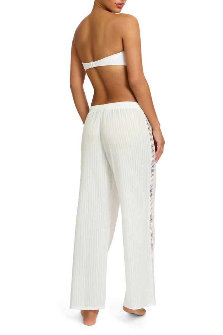 Marina Ladder Stitch Embroidered Cotton Cover-Up Pants, Alternate, color, WHITE