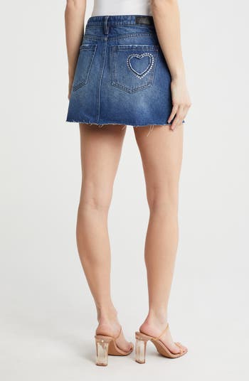 【NONCODE】Rino Heart Denim Skirt PTCL Heart Cutout Rhinestone Denim Miniskirt | Nordstromrack