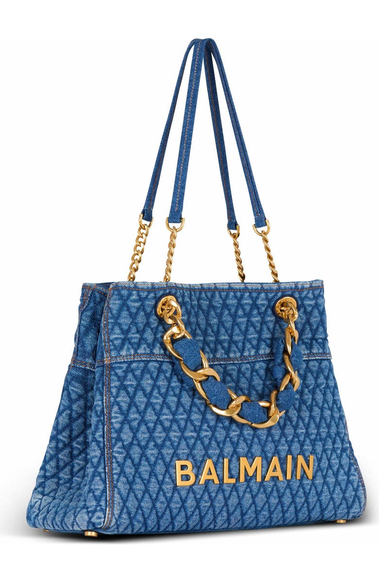 Balmain 1945 Soft Tote Bag In Diamond-Quilted Denim, Alternate, color,