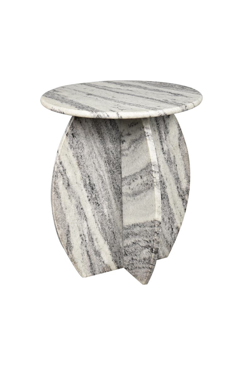 Venus Modern Round Solid Marble End Table, Stone Accent Side Table with Sculptural Cross Base for Living Room, Main, color, Gray/Black