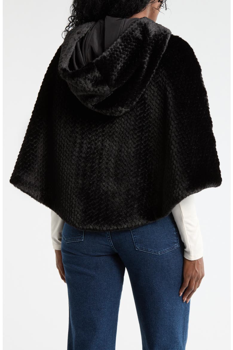 Faux Fur Hooded Cape, Alternate, color, BLACK