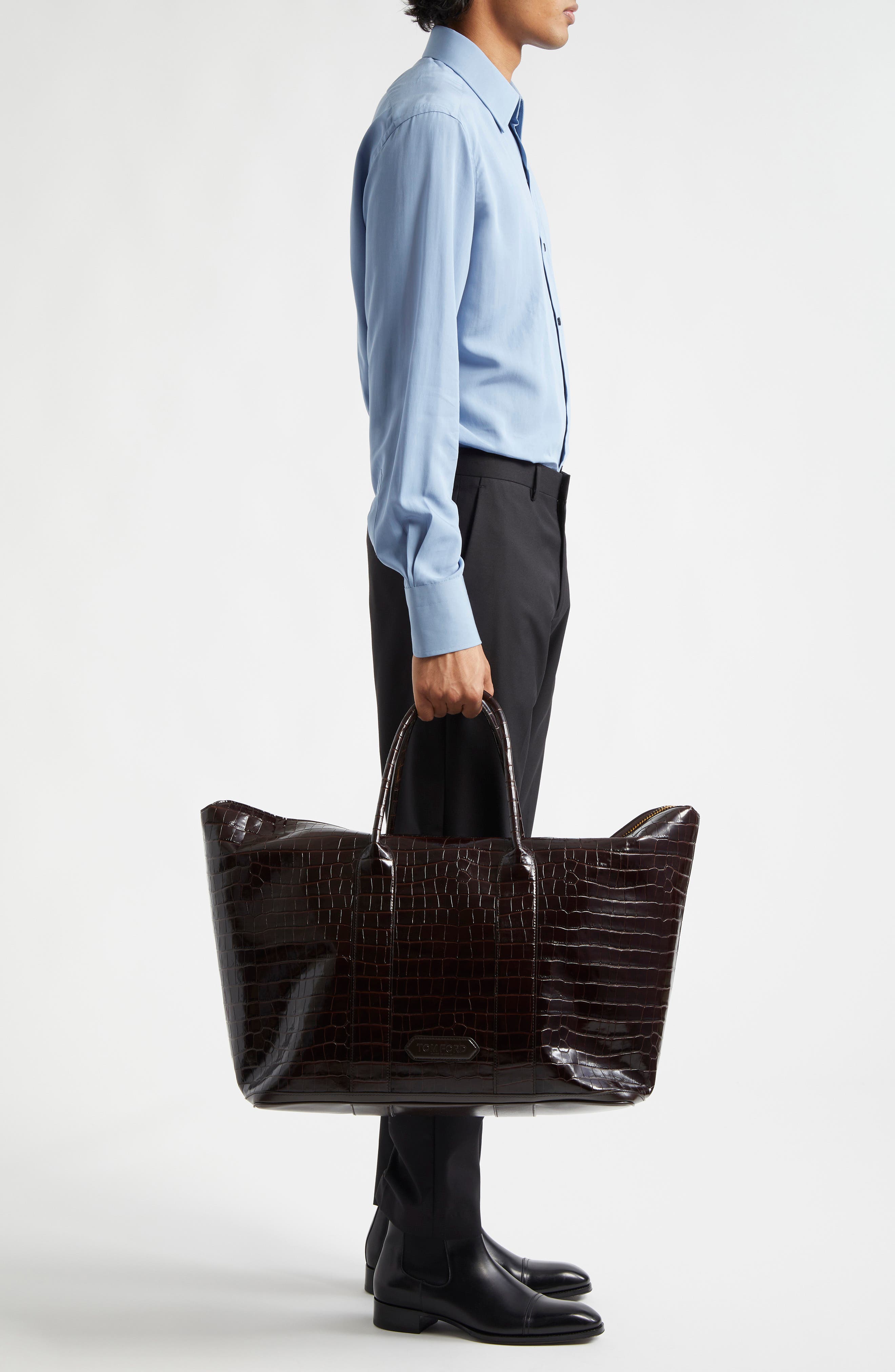 TOM FORD Croc Embossed Leather Travel Bag, Alternate, color, 