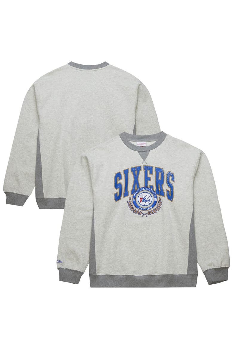 Men's Mitchell & Ness Heather Gray Philadelphia 76ers  Vintage Logo Pullover Sweatshirt, Main, color, Heather Gray