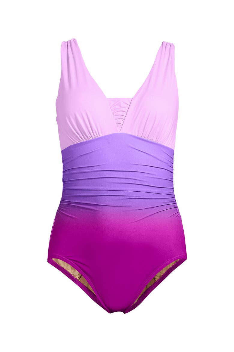 D-Cup Slender Suit Grecian Low Leg One Piece Swimsuit, Alternate, color, Crimson Rose/Purple Ombre