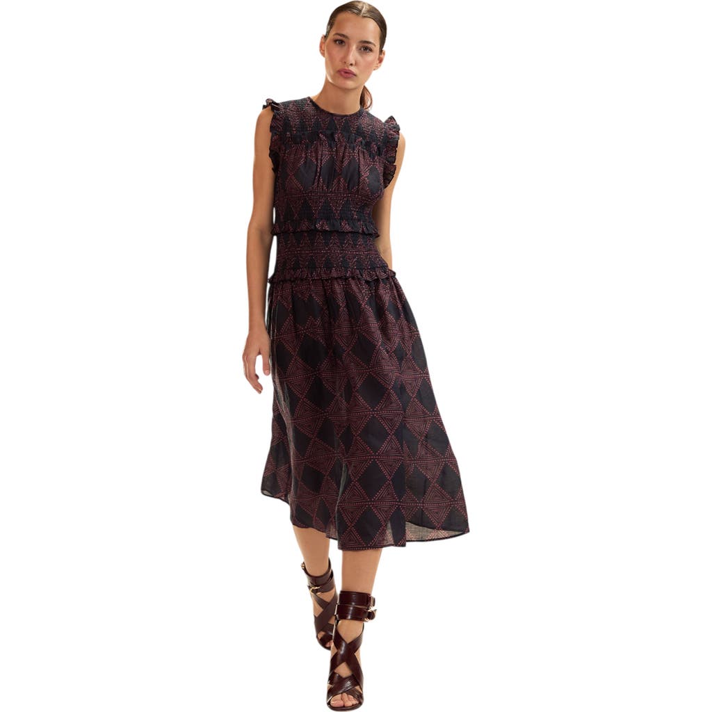 Cynthia Rowley Ramie Smocked Dress In Multi