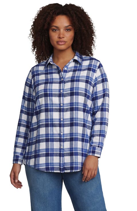 Plus Size Flannel Boyfriend Long Sleeve Shirt