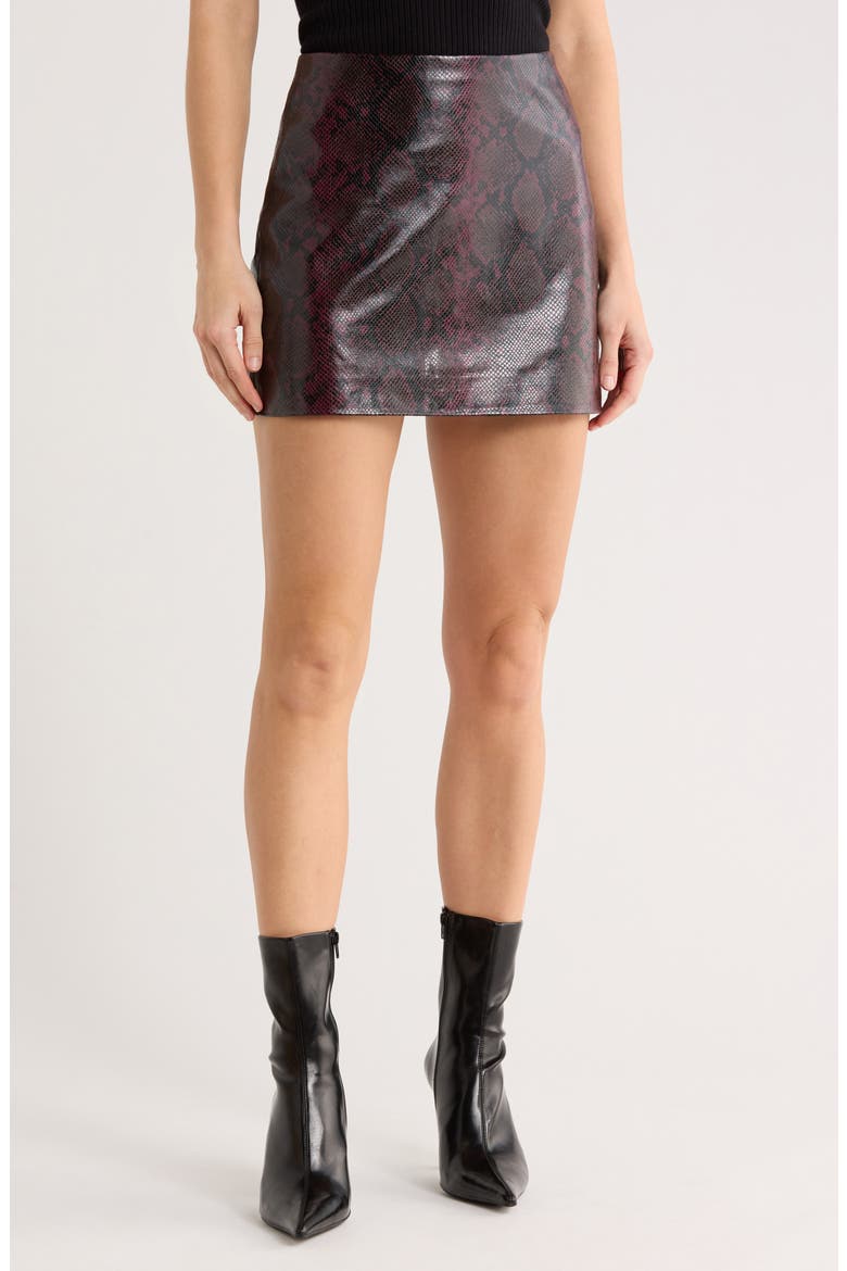 Snakeskin Print Faux Leather Miniskirt, Main, color, BLACK PYTHON PRINT