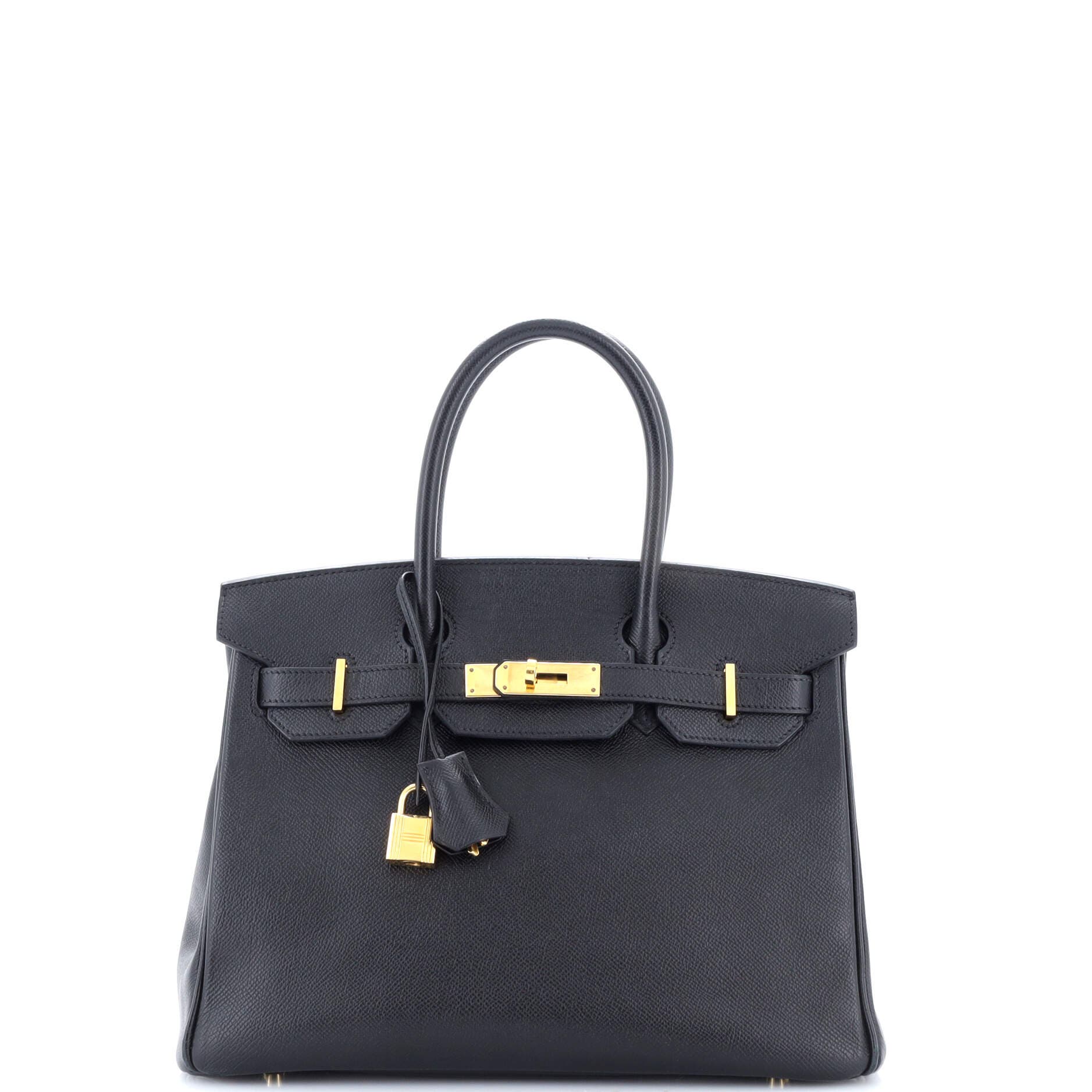 Pre-Owned Hermes Birkin Handbag Black Epsom with Gold Hardware 30, Main, color, 