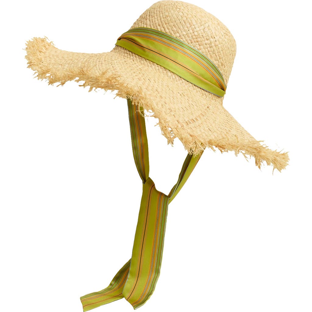 Lost Pattern Nyc Frida X Lost Pattern "frida's Garden" Straw Hat With Ribbon Tie In Gold