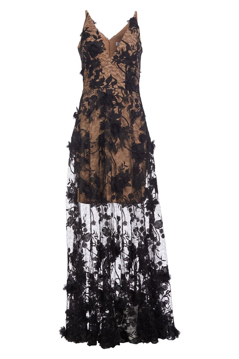 dress the population sidney v-neck a-line lace floral appliqué gown - Black civil wedding Cotton Asymmetric Fringe Midi Color:Iridescent Light Blue 95% Polyester