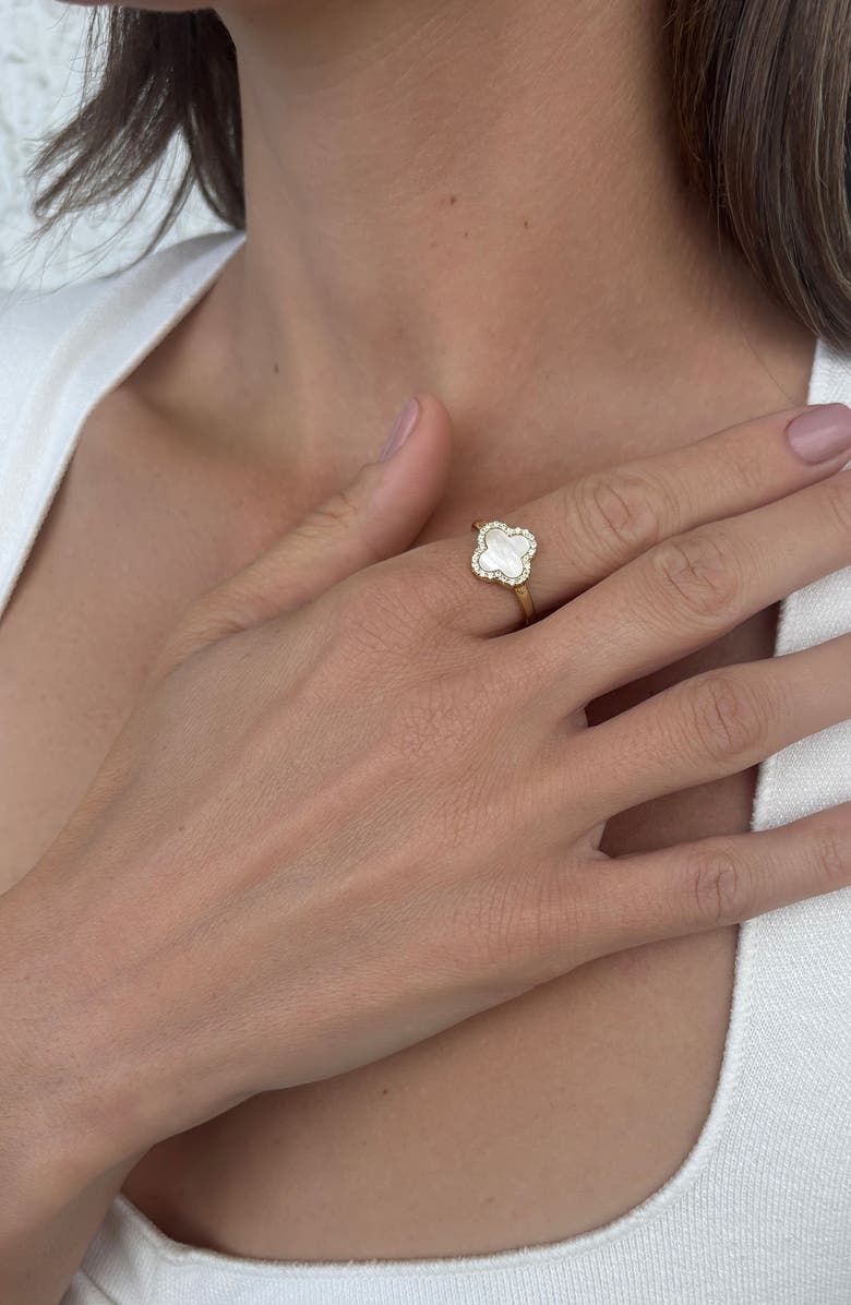 Adornia Mother-of-Pearl & Crystal Clover Ring, Alternate, color, White