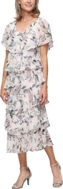 SL FASHIONS Tiered Floral Shimmer Midi Dress