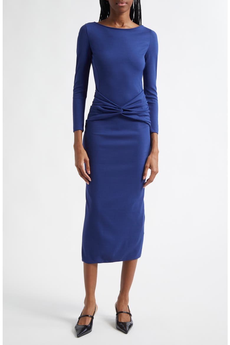 Punto Milano Gathered Waist Long Sleeve Maxi Dress, Main, color, COBALT BLUE