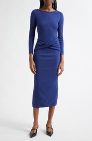 Emporio Armani Punto Milano Gathered Waist Long Sleeve Maxi Dress