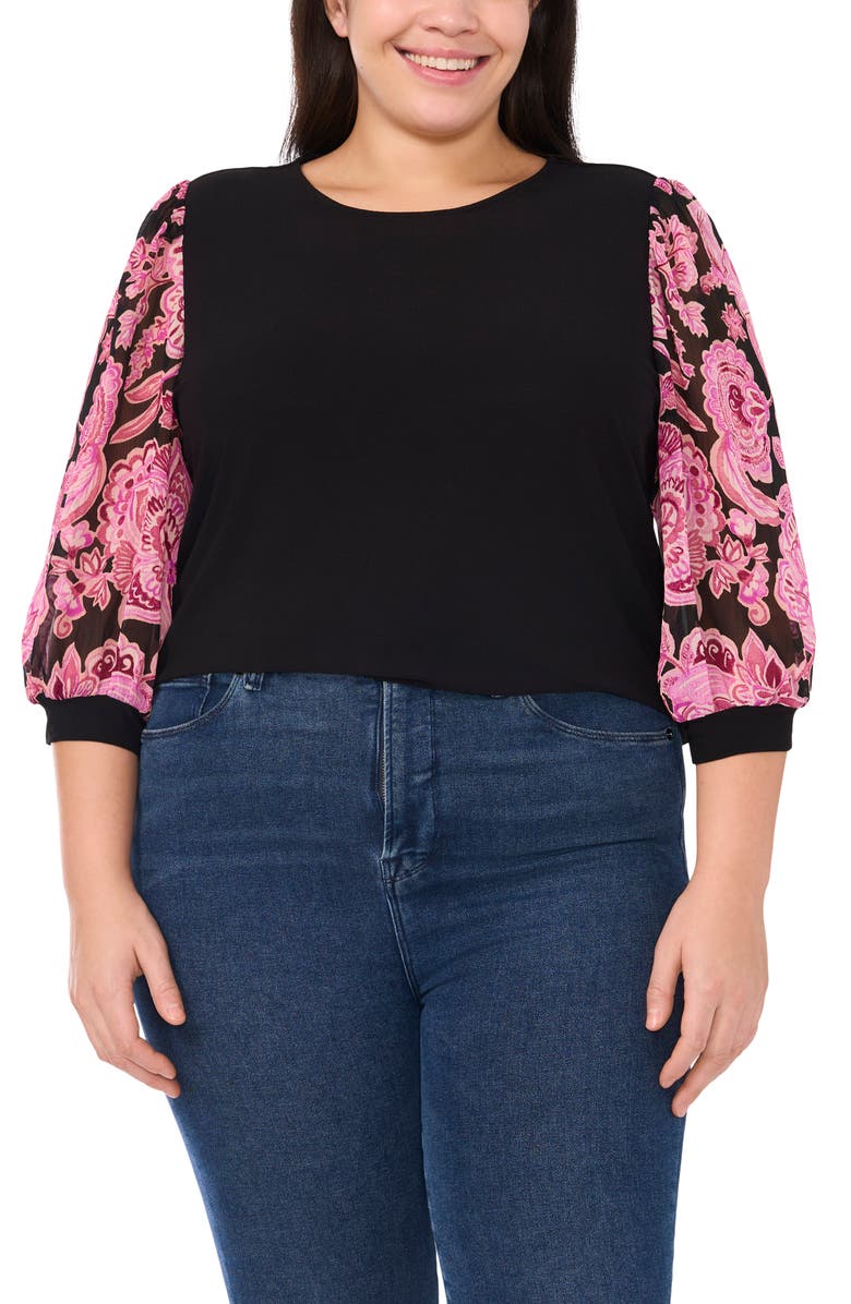 CeCe Mixed Media Crepe Top, Main, color,