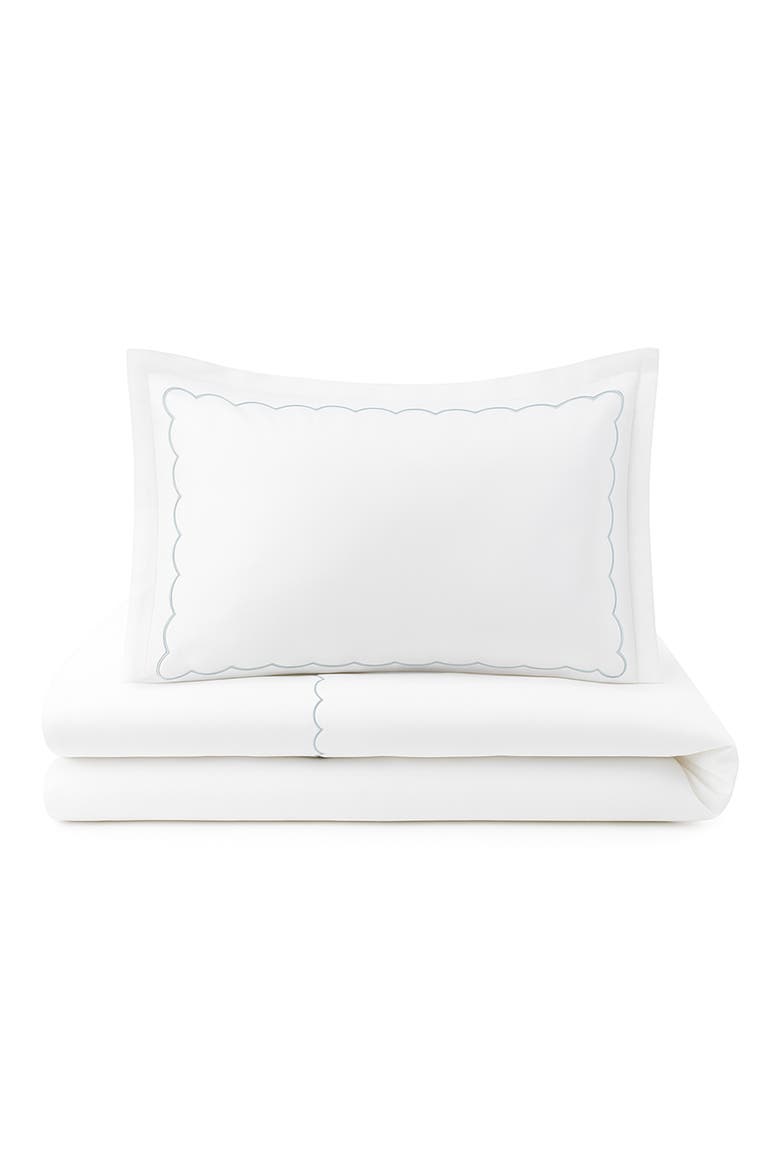 Scallop Hotel Queen Duvet Cover, Sheet & Shams Set, Main, color, BLUE EMBROIDERY