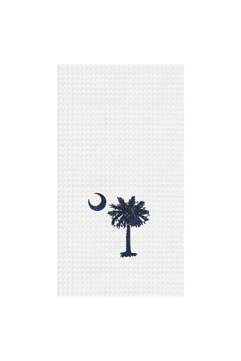 Palmetto with Lights Waffle Weave Kitchen Towel, Main, color, Blue