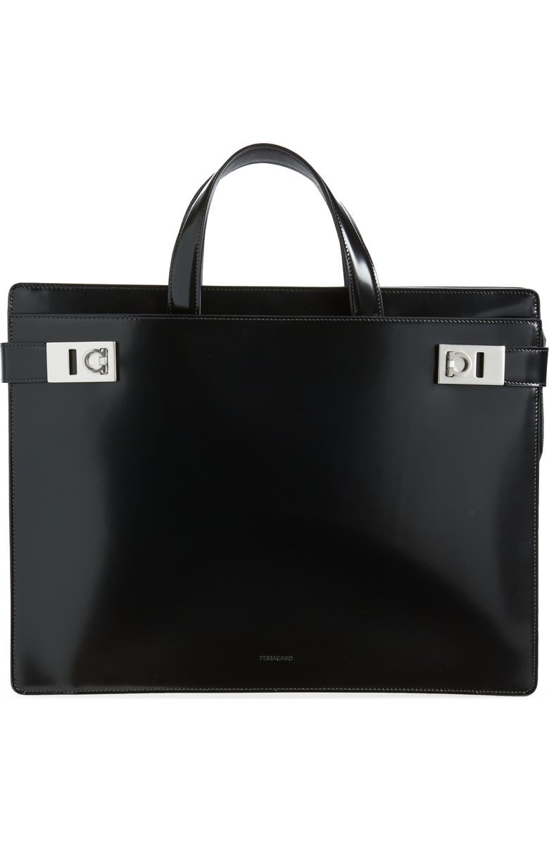 FERRAGAMO Twins Leather Briefcase, Main, color,