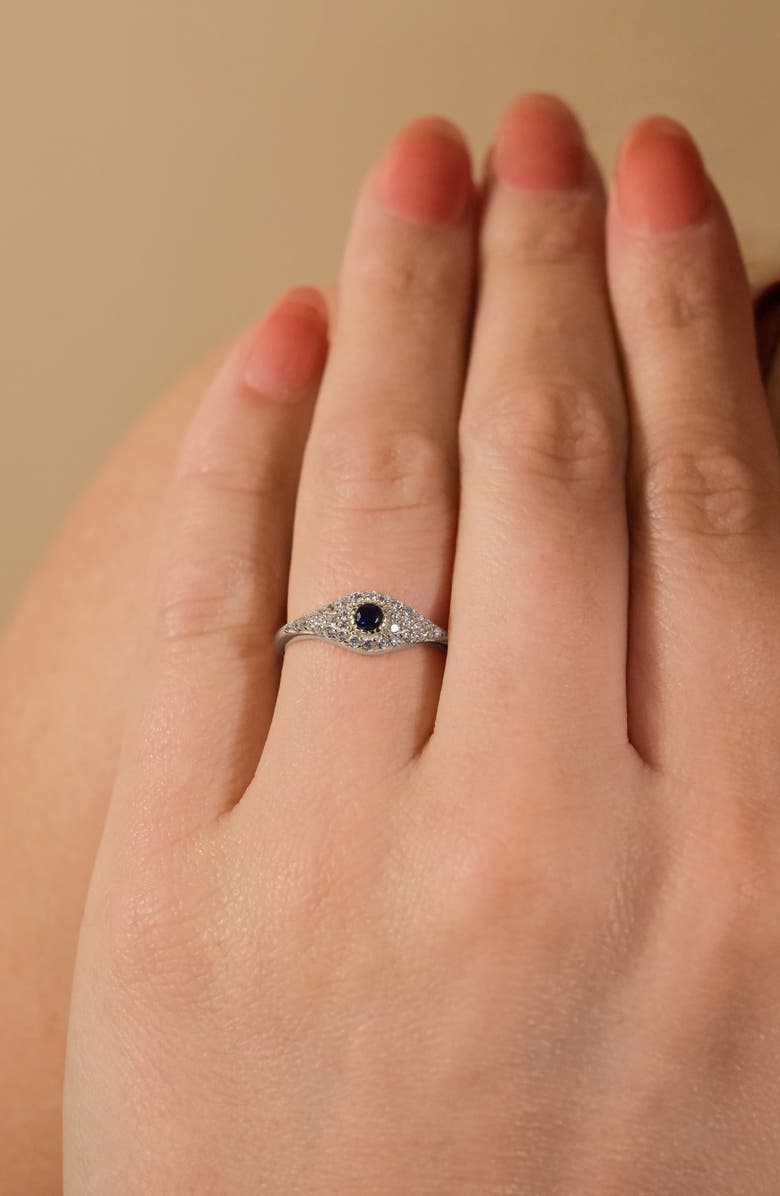 Sterling Forever Mozzie Cubic Zirconia Evil Eye Ring, Alternate, color, Silver