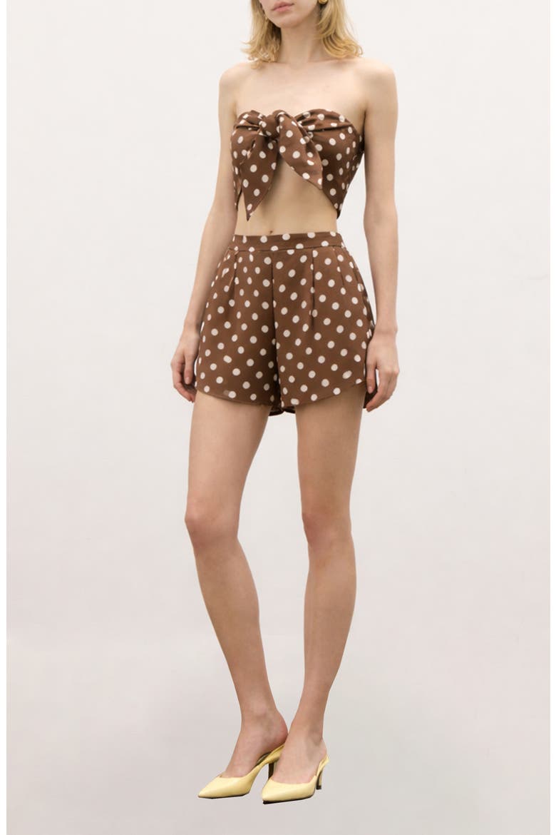 Cali Polka Dot Twist Front Bandeau Top, Alternate, color, BROWN DOTS