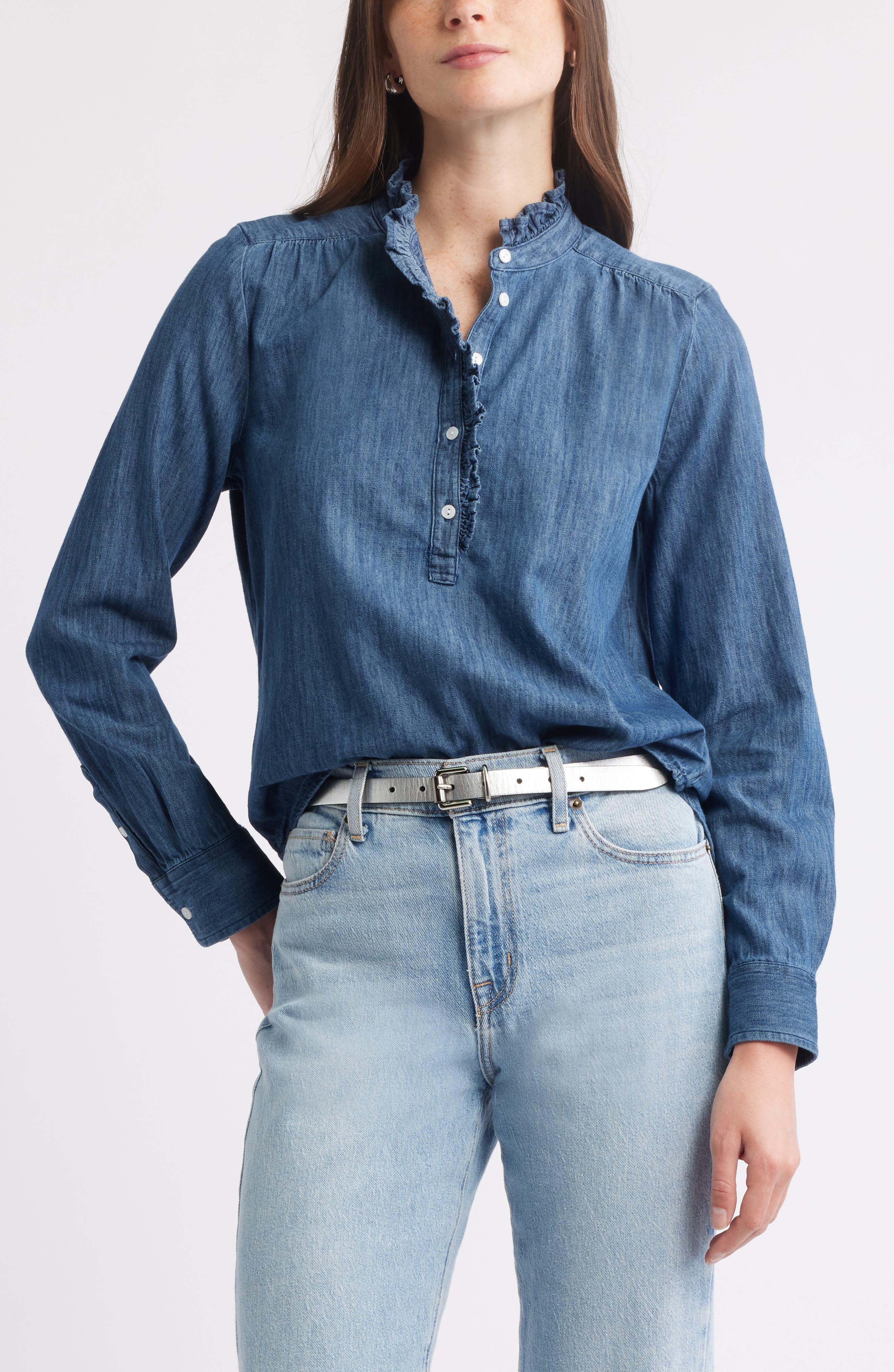 Caslon® Ruffle Chambray Top