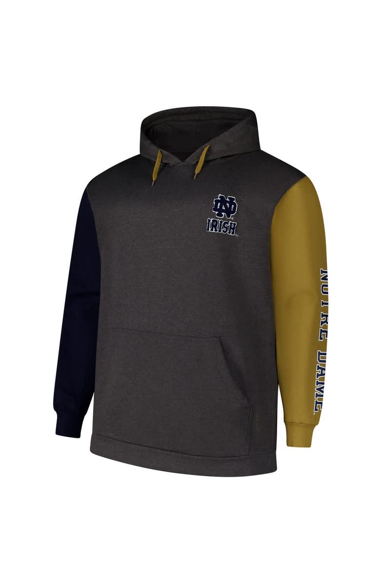 FANATICS Men's Fanatics Charcoal Notre Dame Fighting Irish Big & Tall Contrast Sleeves Pullover Hoodie, Alternate, color, 
