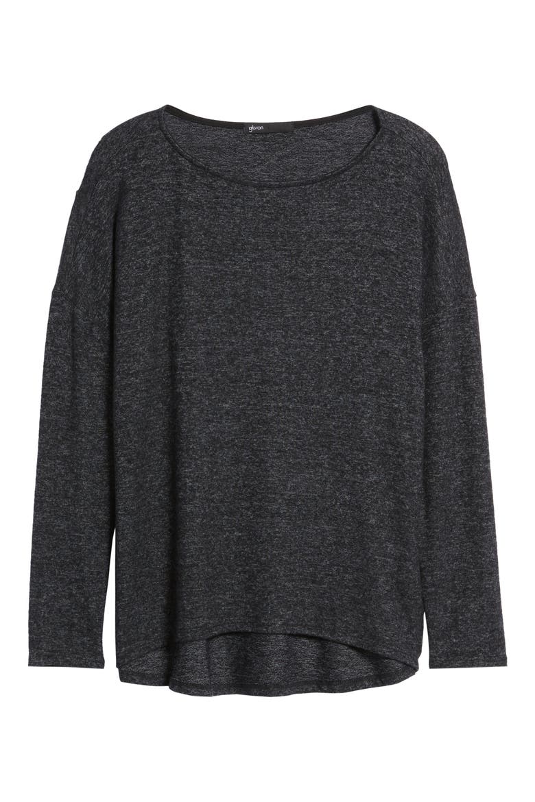 Gibson Cozy Ballet Neck High/Low Pullover, Main, color, HEATHER BLACK