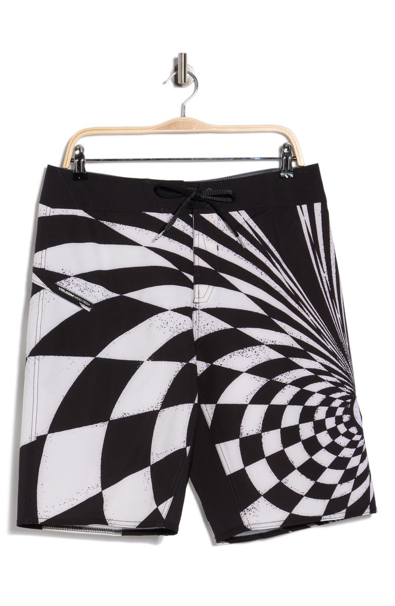 Volcom Spiral Check Board Shorts, Alternate, color, Off White