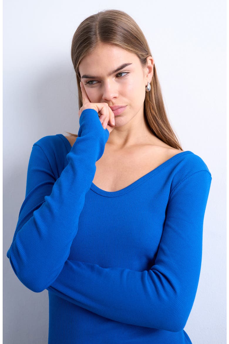 Stretch Cotton Rib Top, Alternate, color, MEDIUM BLUE