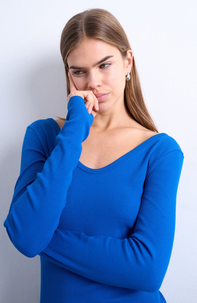 Topshop Stretch Cotton Rib Top, Alternate, color, Medium Blue