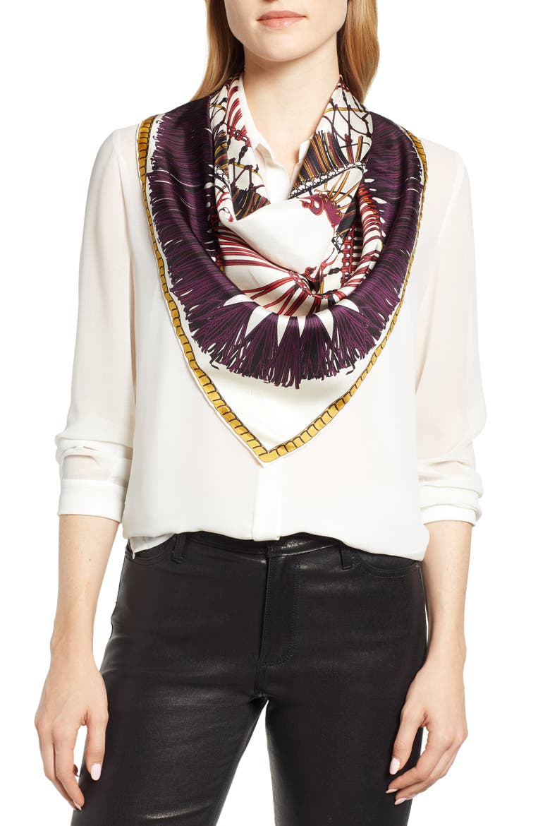 Jeux Fran Silk Scarf, Alternate, color, VIOLET