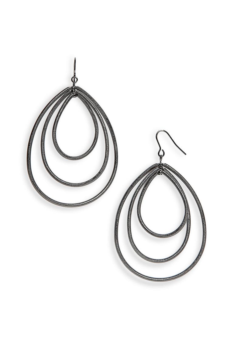 Open Teardrop Earrings, Main, color, HEMATITE