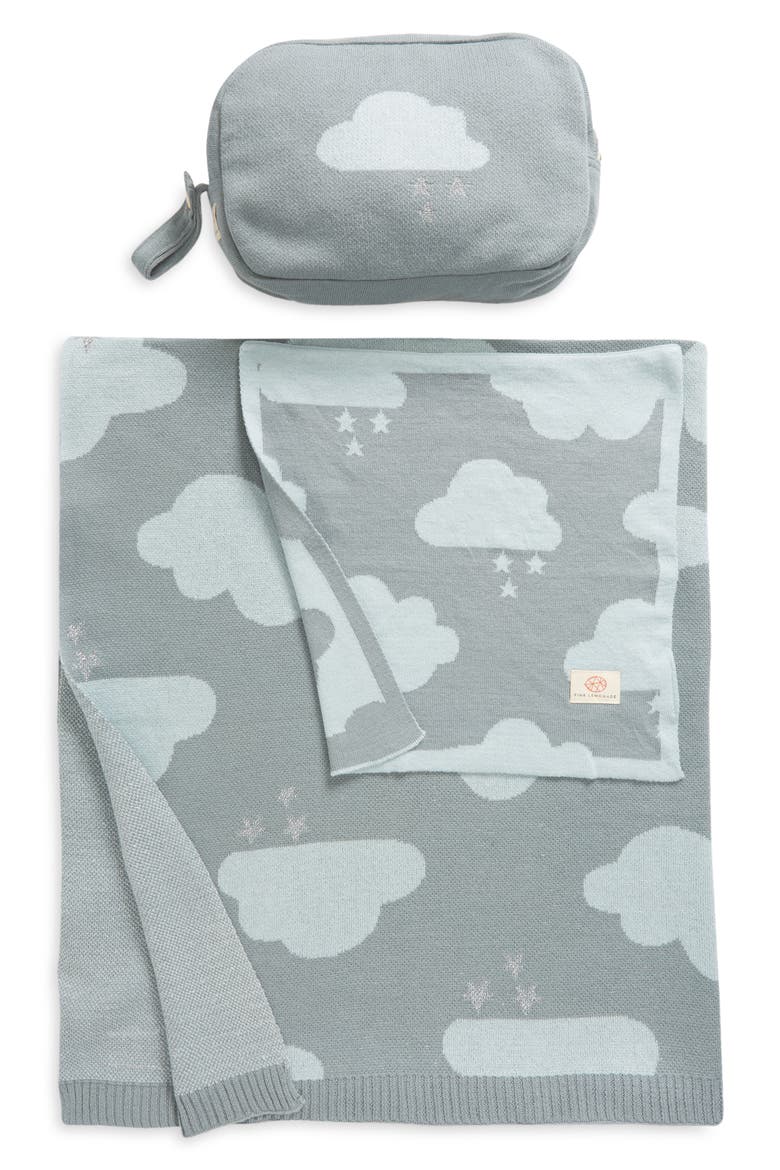 Dreamy Clouds Organic Cotton Baby Blanket & Travel Pouch Set, Main, color, BLUE