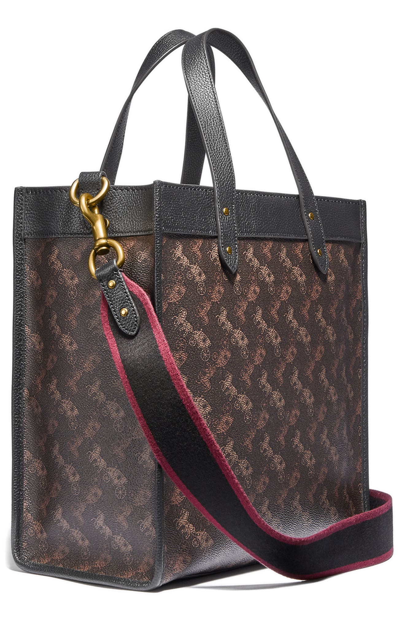 Horse & Carriage Coated Canvas Tote, Alternate, color, BRASS/ BLACK BROWN