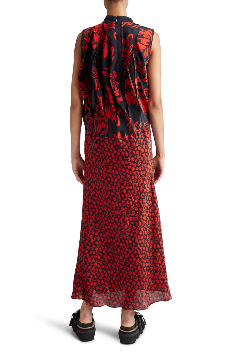 Sacai Floral Print Pleated Maxi Dress, Alternate, color, 