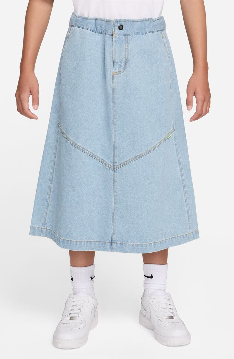 Nike Kids' Sportswear Denim Midi Skirt, Main, color, Light Armory Blue/Armory Blue