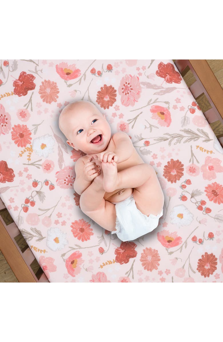 Bedtime Originals Flower Power Floral/Strawberry Baby Fitted Crib/Toddler Sheet, Alternate, color, Pink