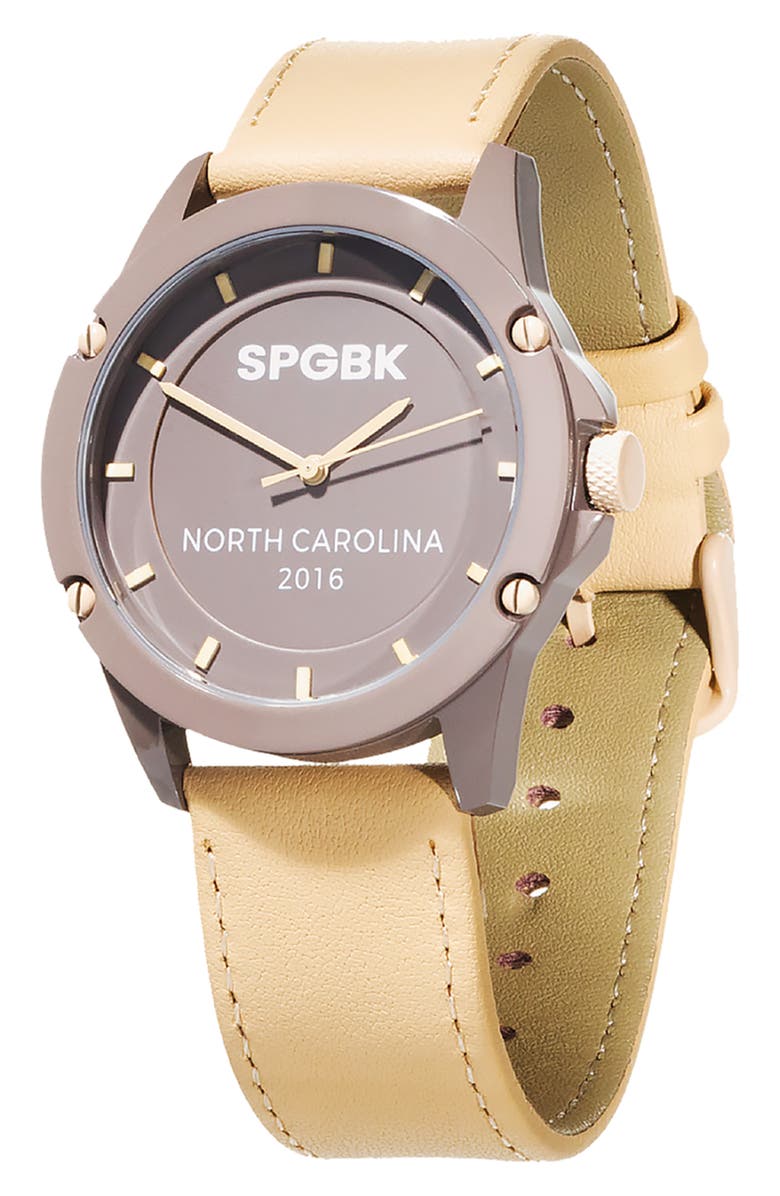 SPGBK Watches Iced Mocha Leather Strap Watch, 44mm, Alternate, color, Subtle Taupe