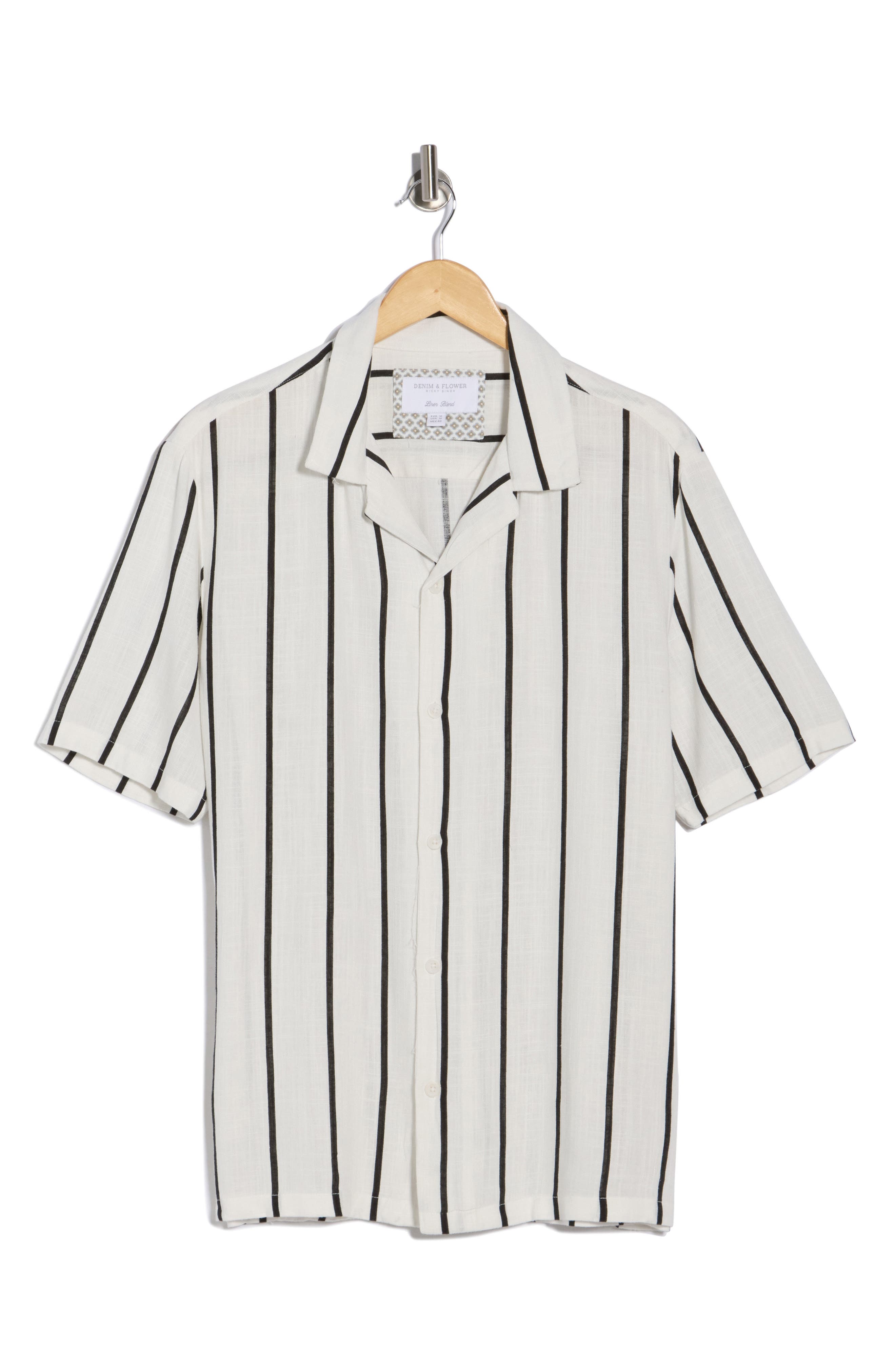 DENIM AND FLOWER Stripe Linen Blend Camp Shirt