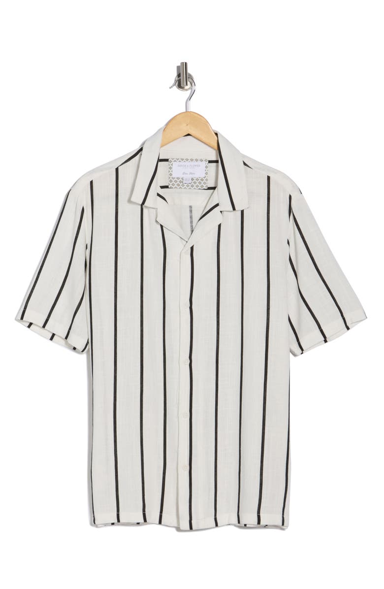DENIM AND FLOWER Stripe Linen Blend Camp Shirt, Main, color, Off White