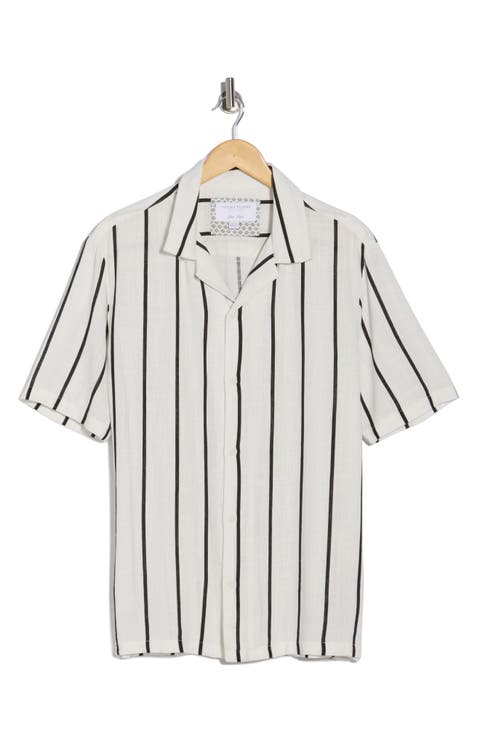 Stripe Linen Blend Camp Shirt