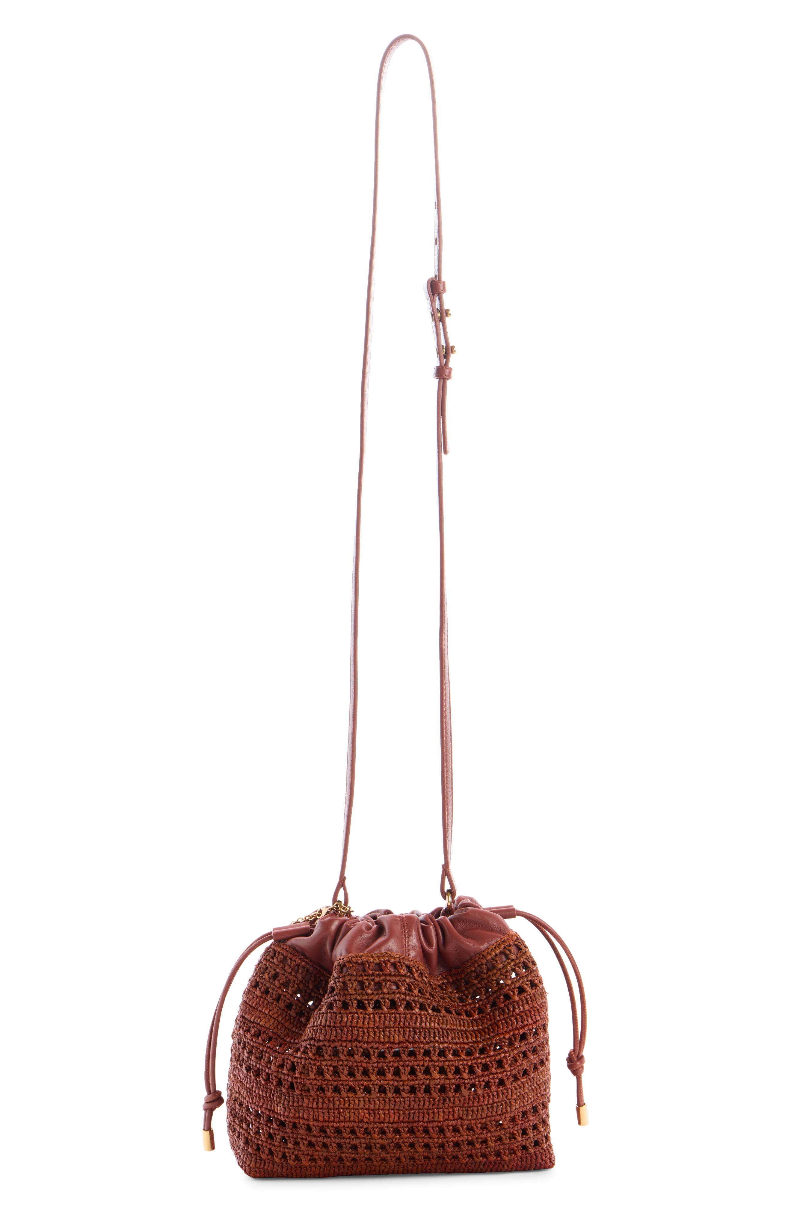 Chloé Mini Summer Banana Woven Raffia Drawstring Shoulder Bag, Alternate, color, 