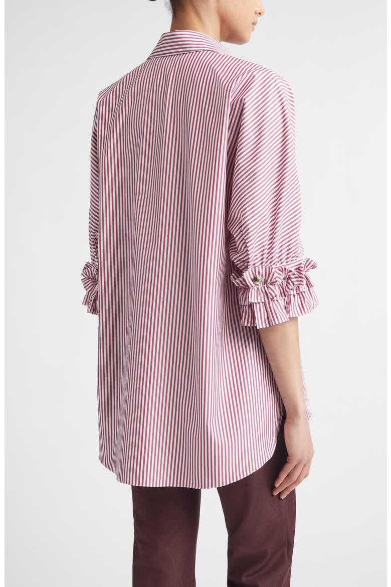 Nebbie Stripe Ruffle Elbow Sleeve Button-Up Shirt, Alternate, color, BORDEAUX