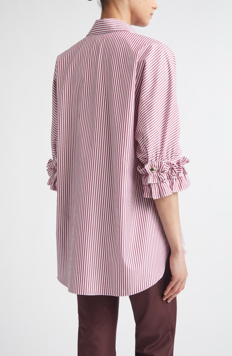 Max Mara Nebbie Stripe Ruffle Elbow Sleeve Button-Up Shirt, Alternate, color, Bordeaux
