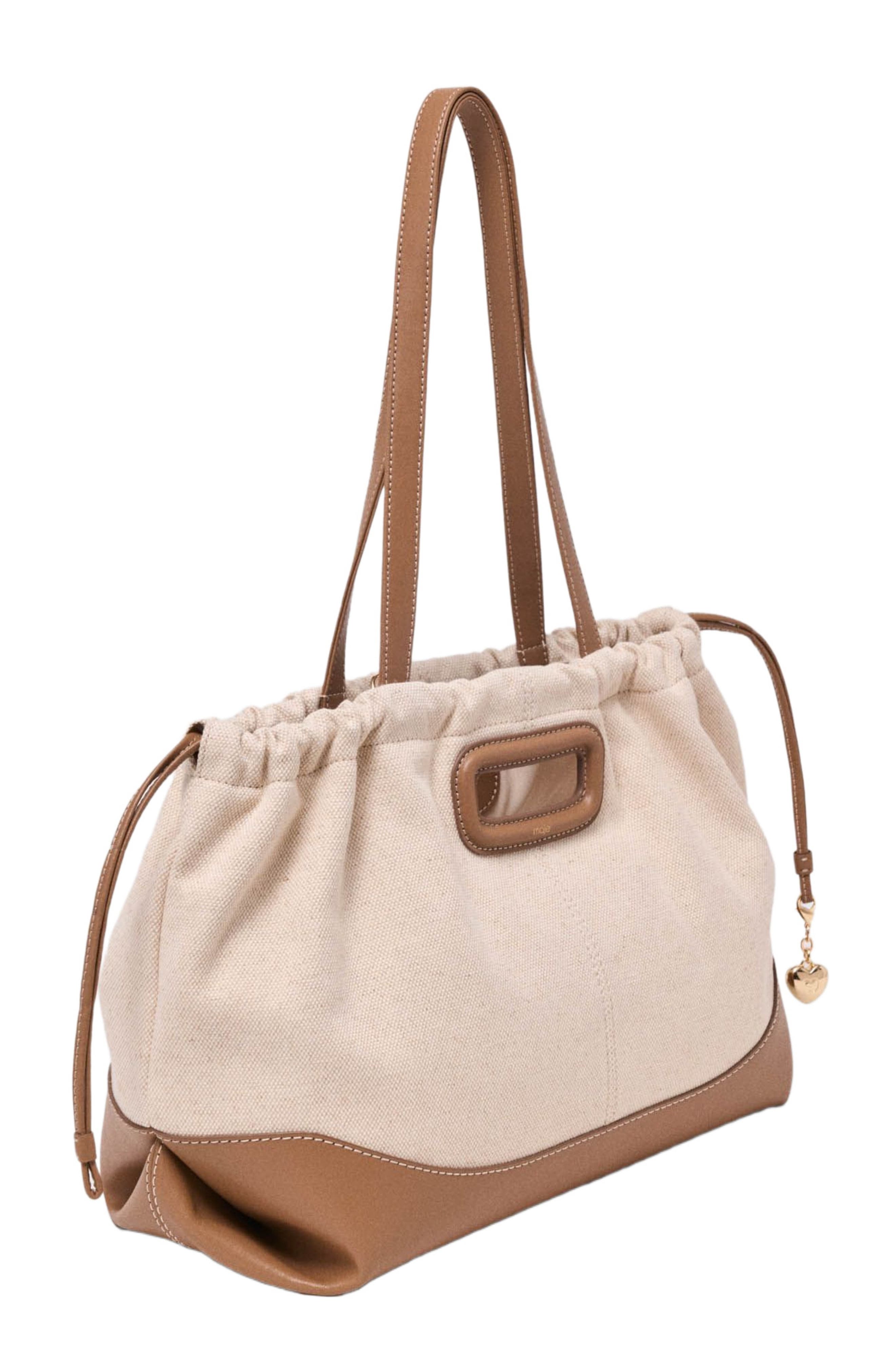 maje Milpli canvas and leather tote bag, Alternate, color, Moka/White