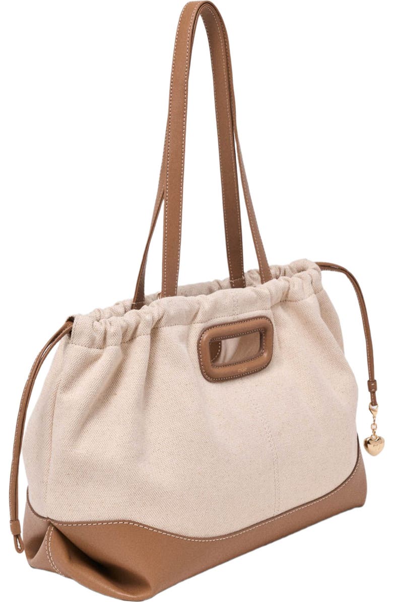 maje Milpli canvas and leather tote bag, Alternate, color, Moka/White