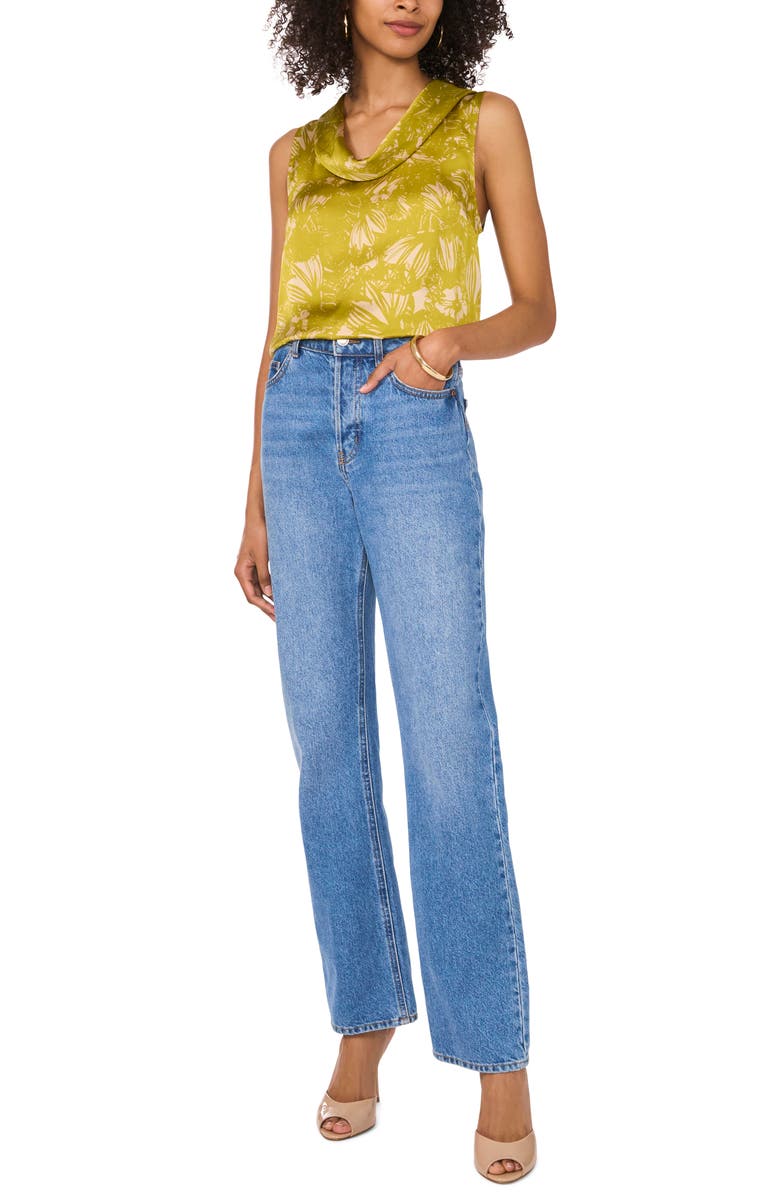 Vince Camuto Floral Print Sleeveless Cowl Neck Satin Top, Alternate, color,