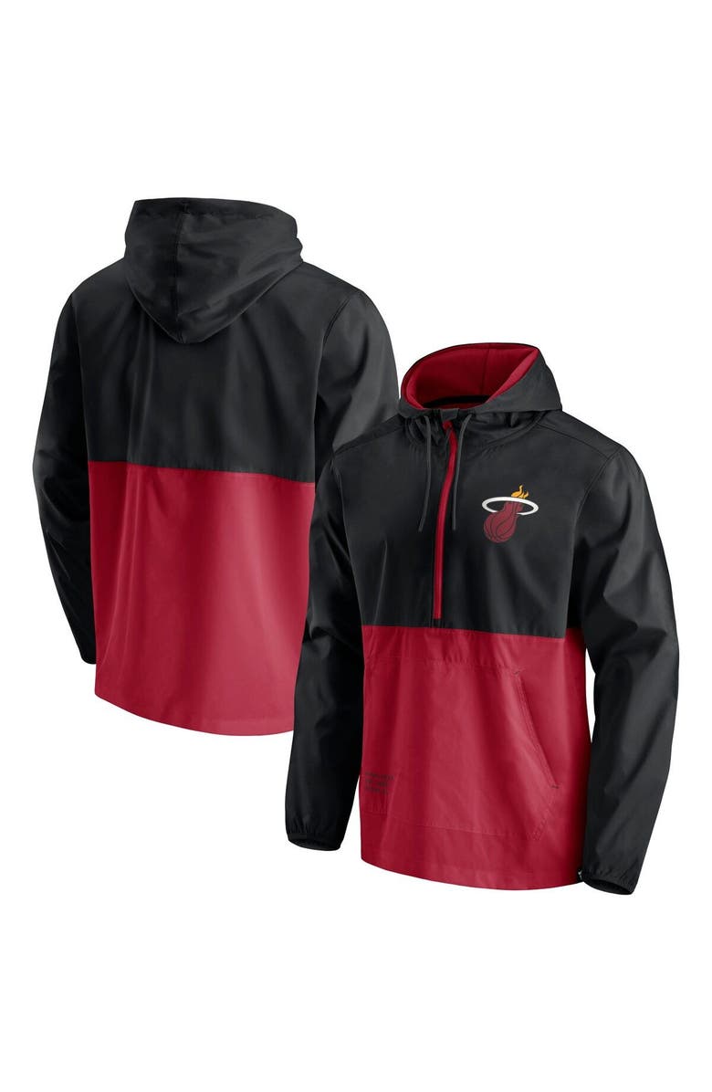 FANATICS Men's Fanatics Branded Black/Red Miami Heat Anorak Block Party Windbreaker Half-Zip Hoodie Jacket, Main, color, 