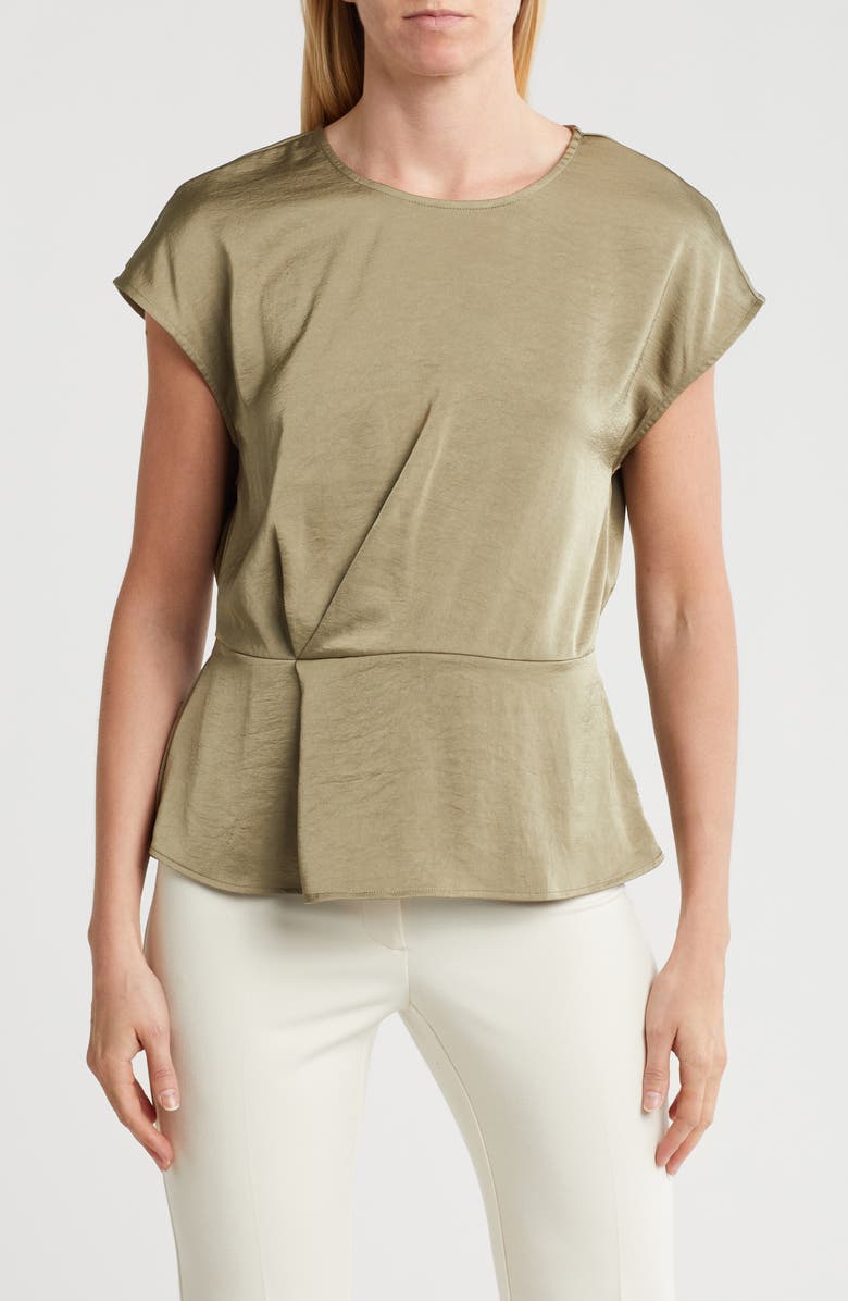 Pleione Drape Front Cap Sleeve Peplum Top, Main, color, Sage Green