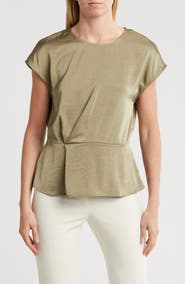 Pleione Drape Front Cap Sleeve Peplum Top